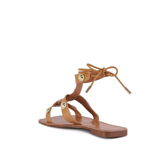 AZALEA WANG Didier Tan Embellished Flats Sandals Sz 7 NEW with Box - Picture 5 of 5